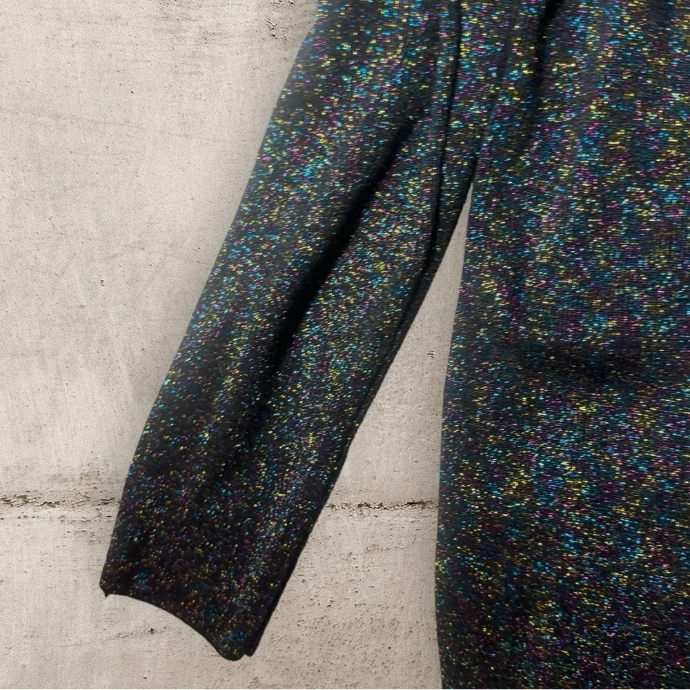 Sunset & Spring black metallic ruffle shoulder sweater glitter sz M preppy chic - Picture 13 of 14